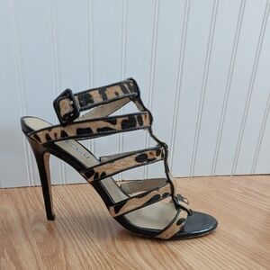 Charles David T Strap Leopard Horsehair 4 inch Sandal in 9